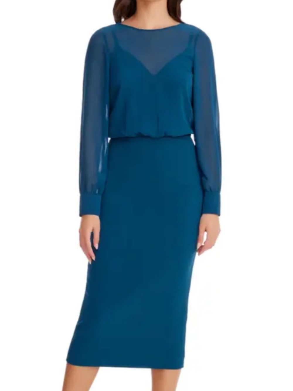 Dress the Population NWT Teal Long-Sleeve Sheath Dress